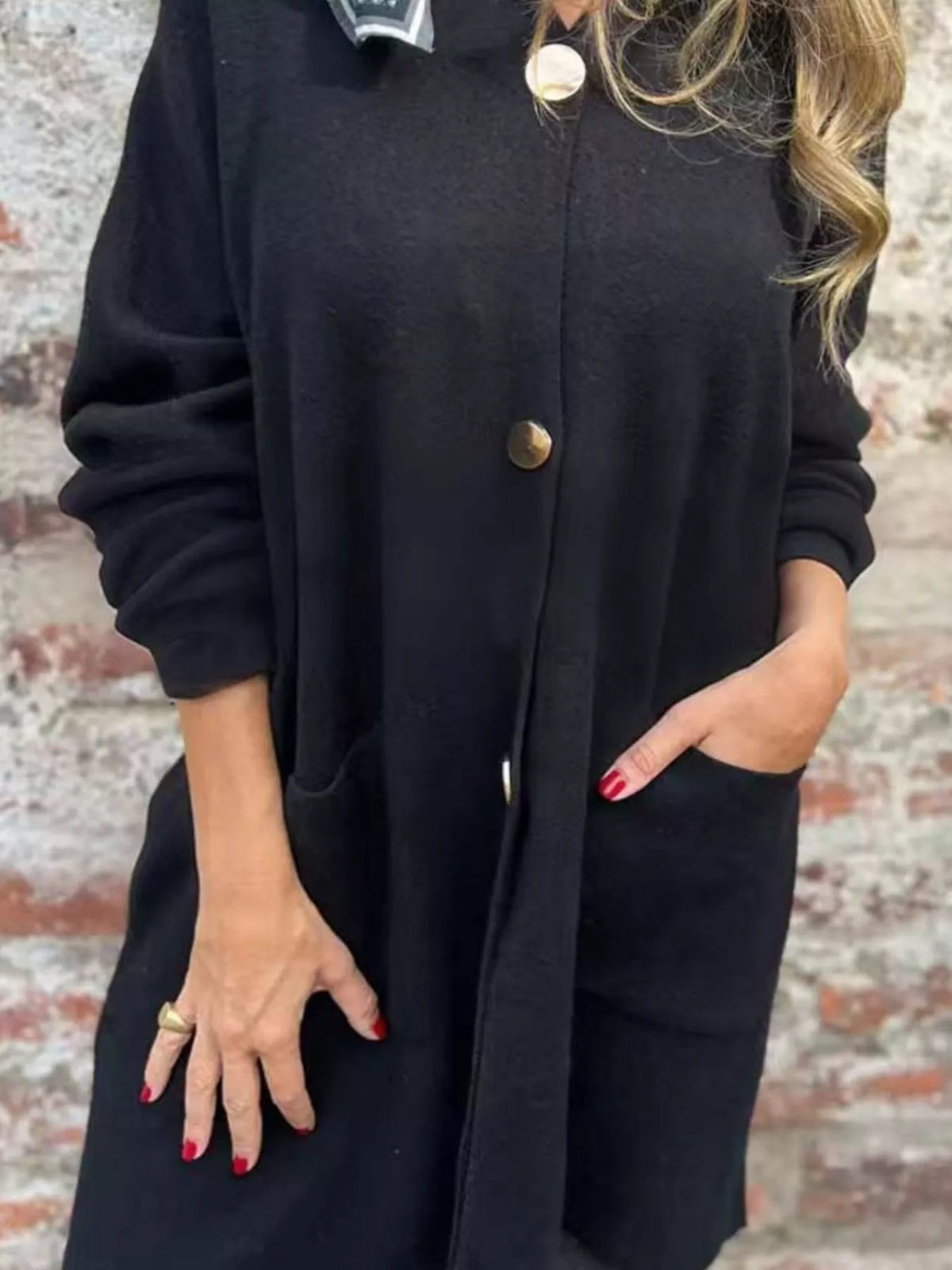 Full Size Button-Down Long Sleeve Cardigan Plus Size, view 3