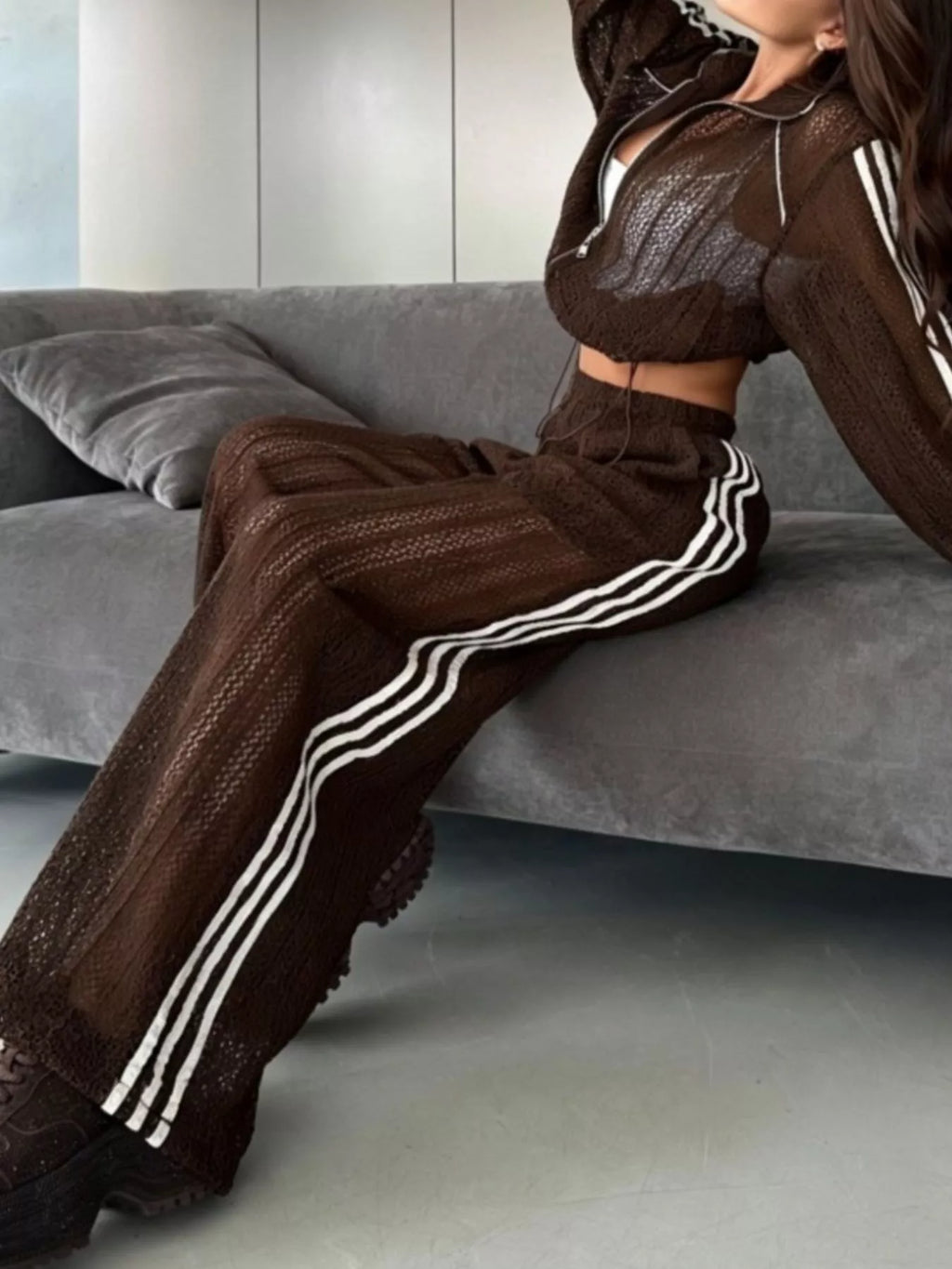 Side Stripes Zip Up Top and Pants Set - Lilixa.store