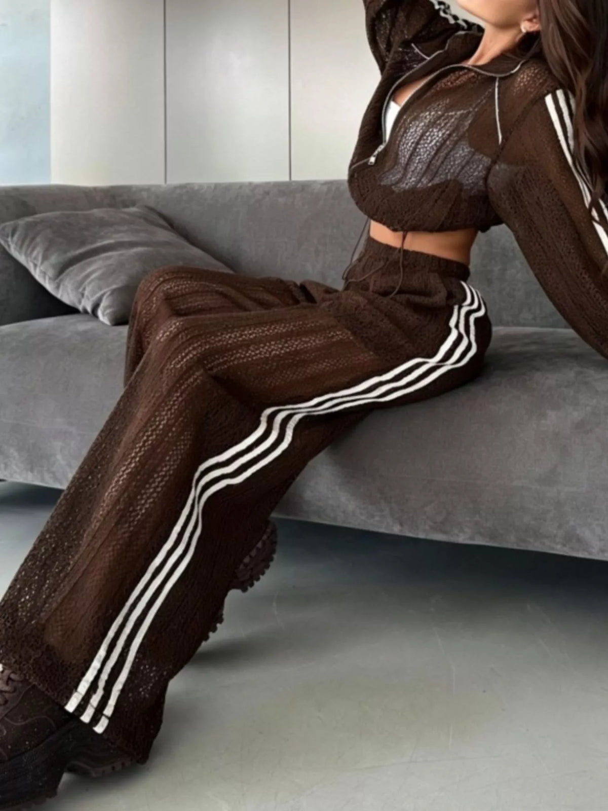Side Stripes Zip Up Top and Pants Set - Lilixa.store
