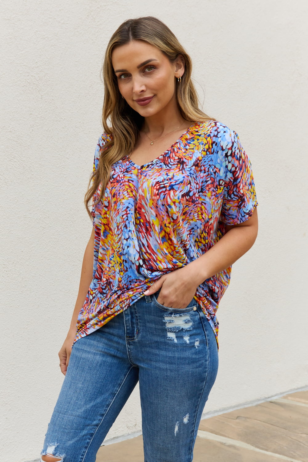 Be Stage Full Size Printed Dolman Flowy Top - Lilixa.store