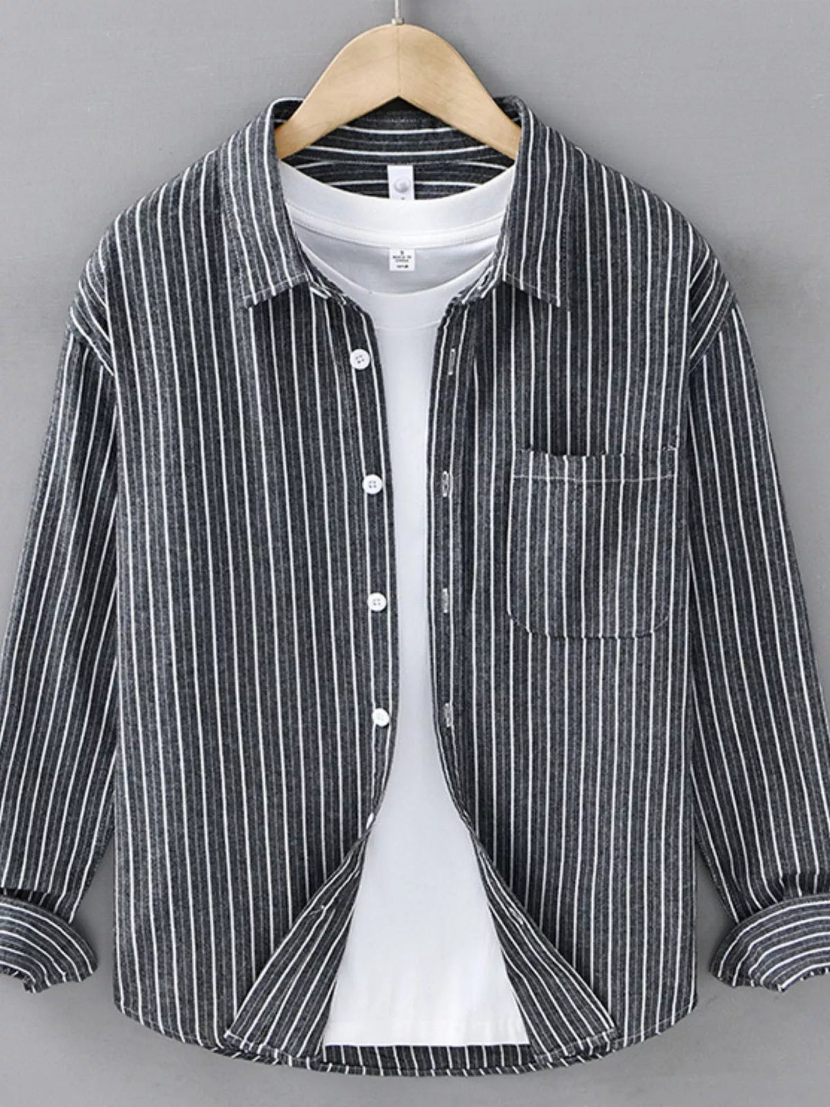 Men's Plus Size Casual Striped Long-Sleeve Button-Down Shirt - Lilixa.store
