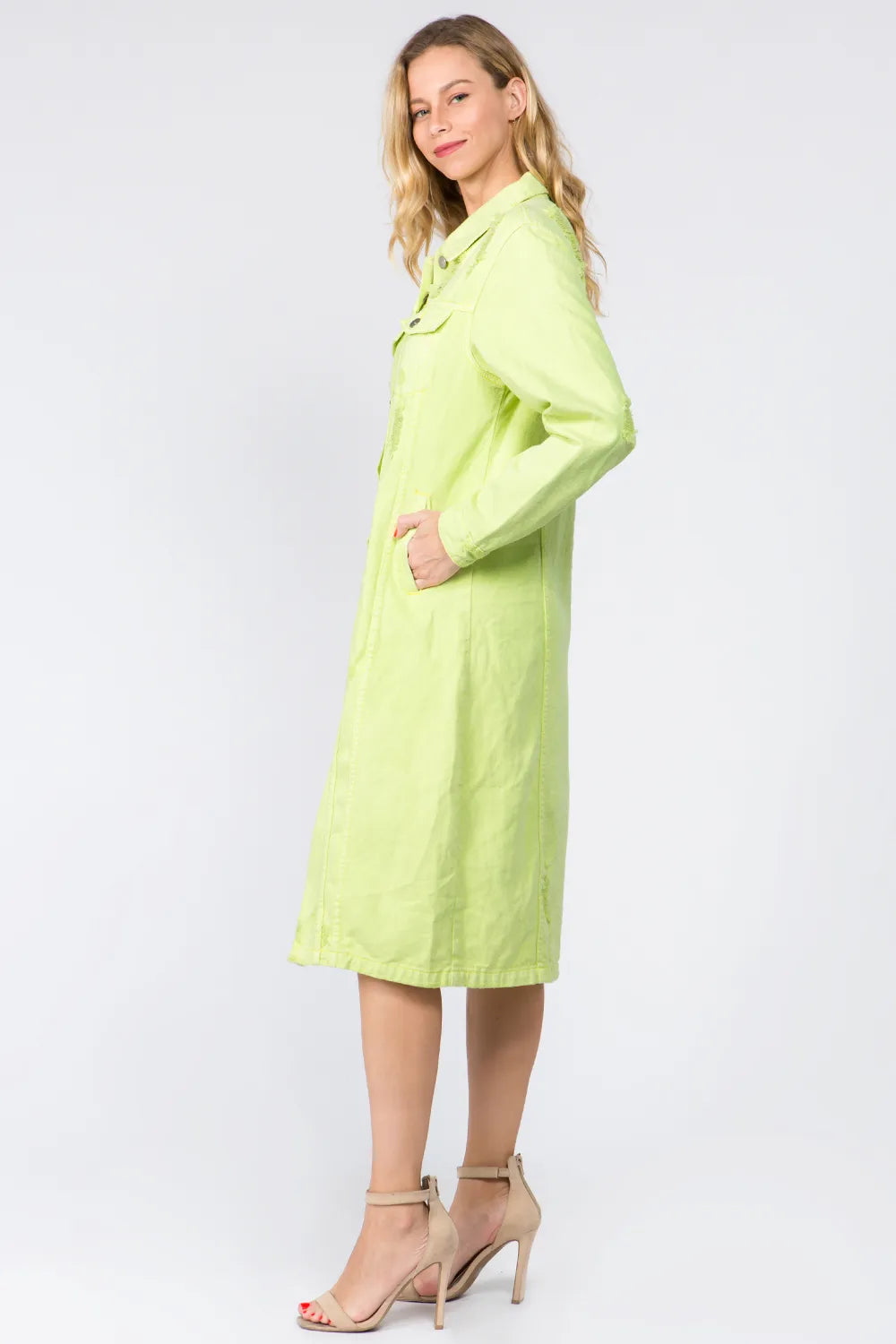 American Bazi Button Up Distressed Denim Dress - Lilixa.store