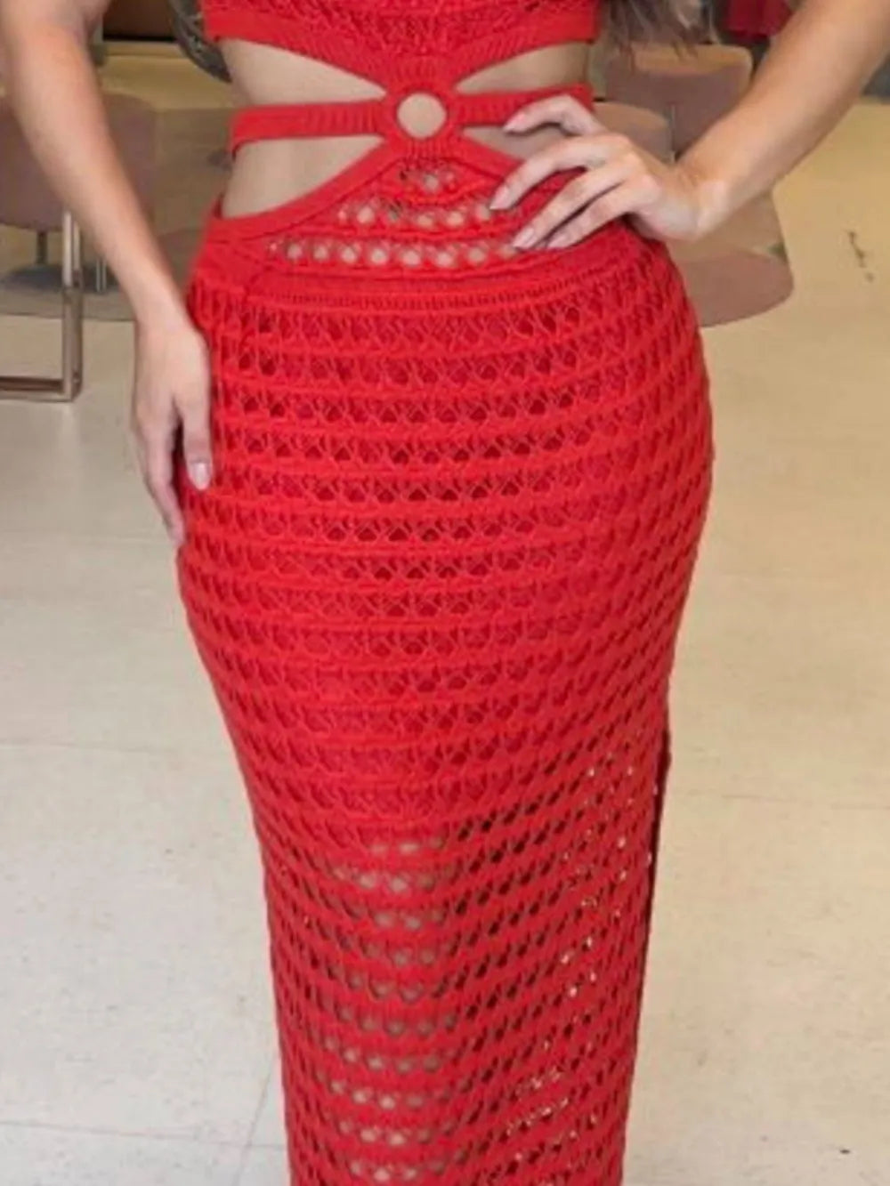 Cutout Slit Round Neck Sweater Dress, view 10