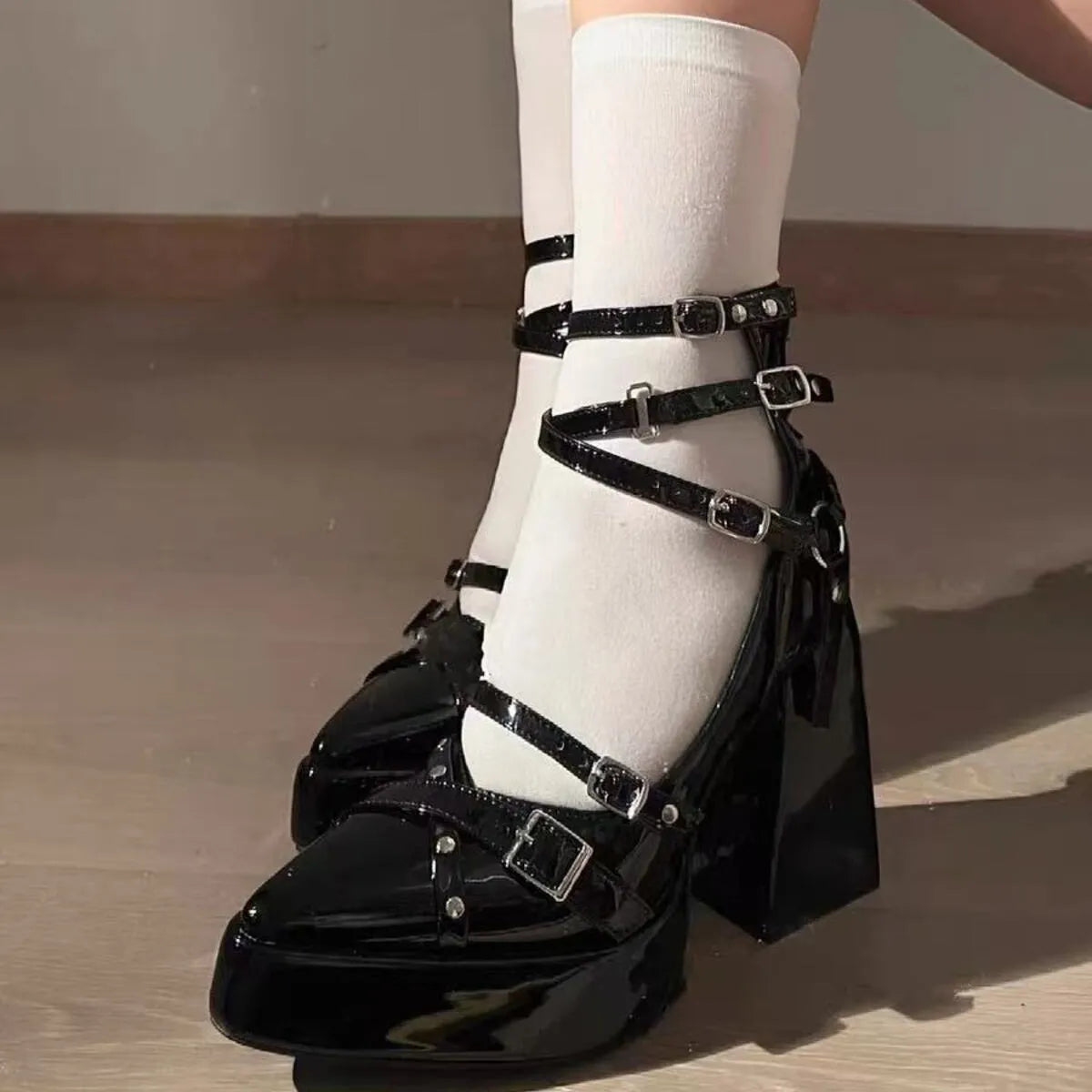 Gothic Platform Pumps with Multiple Buckle Straps - Lilixa.store