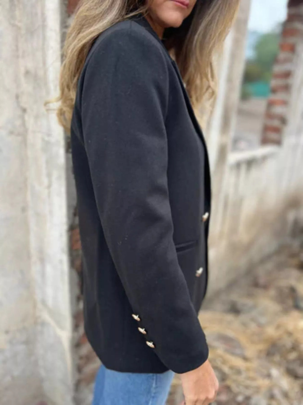 Full Size Double Breasted Long Sleeve Blazer Plus Size - Lilixa.store
