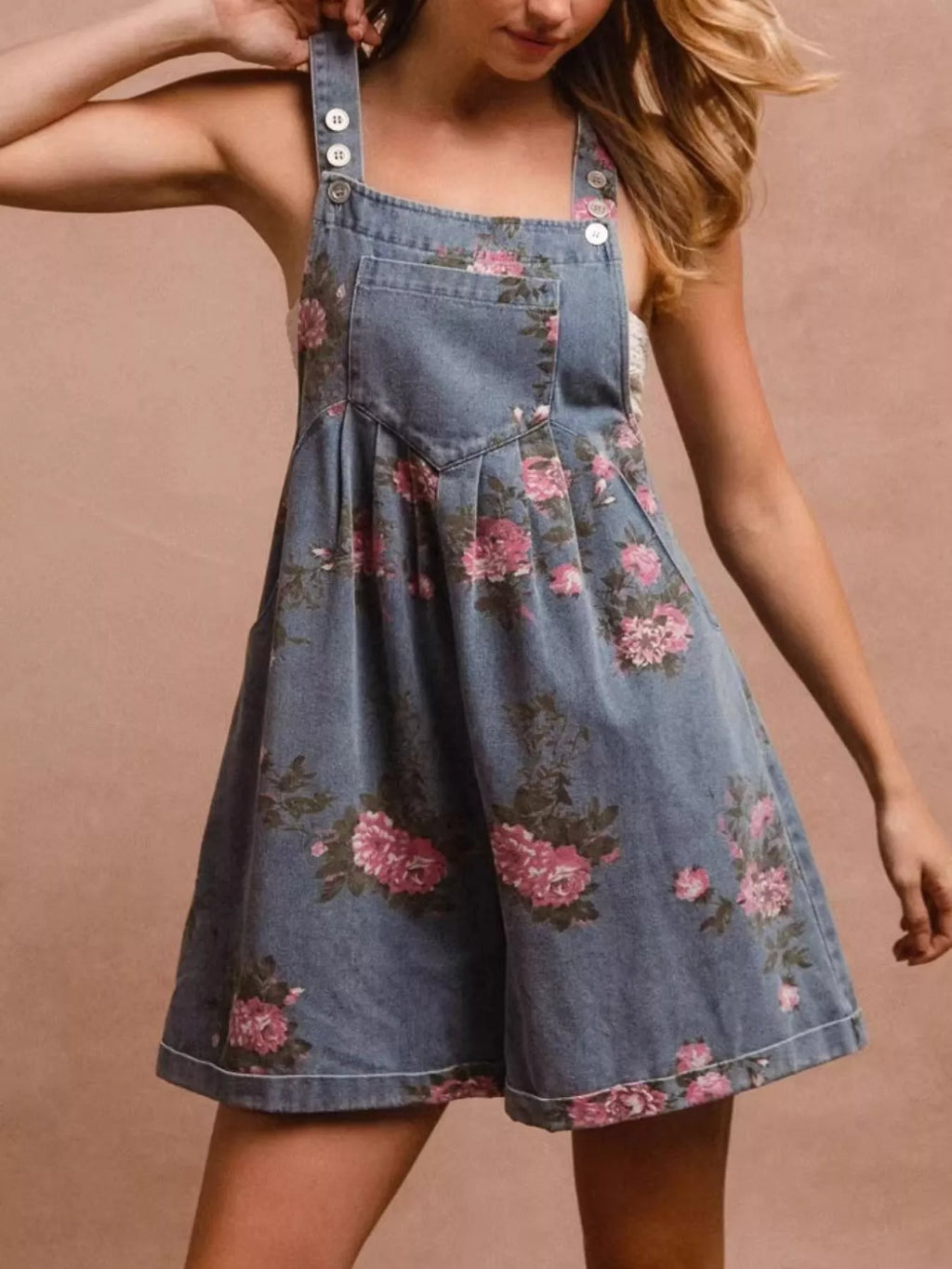 Floral Print Denim Overalls - Lilixa.store