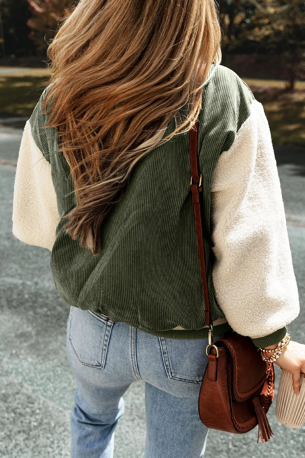 Contrast Baseball Collar Snap Down Long Sleeve Jacket, view 2