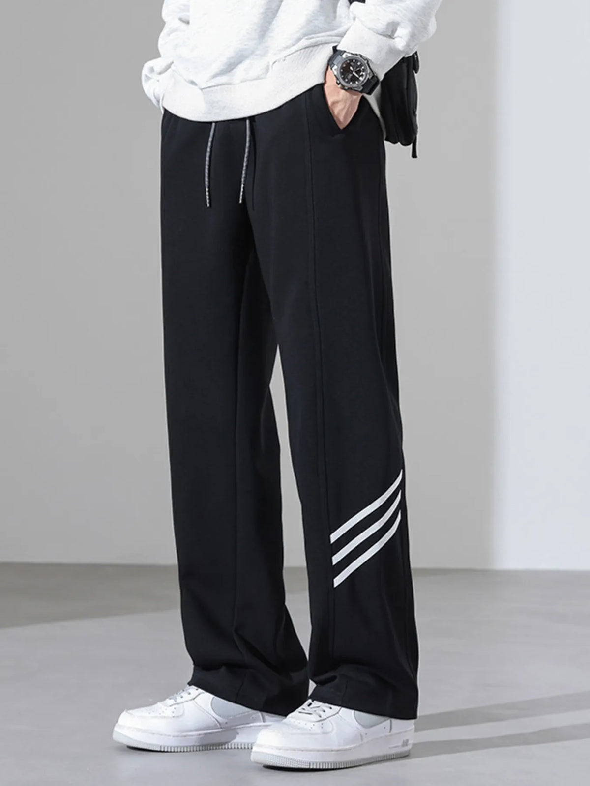 Men's Full Size Casual Loose Fit Sweatpants with Stripes Plus Size in Black