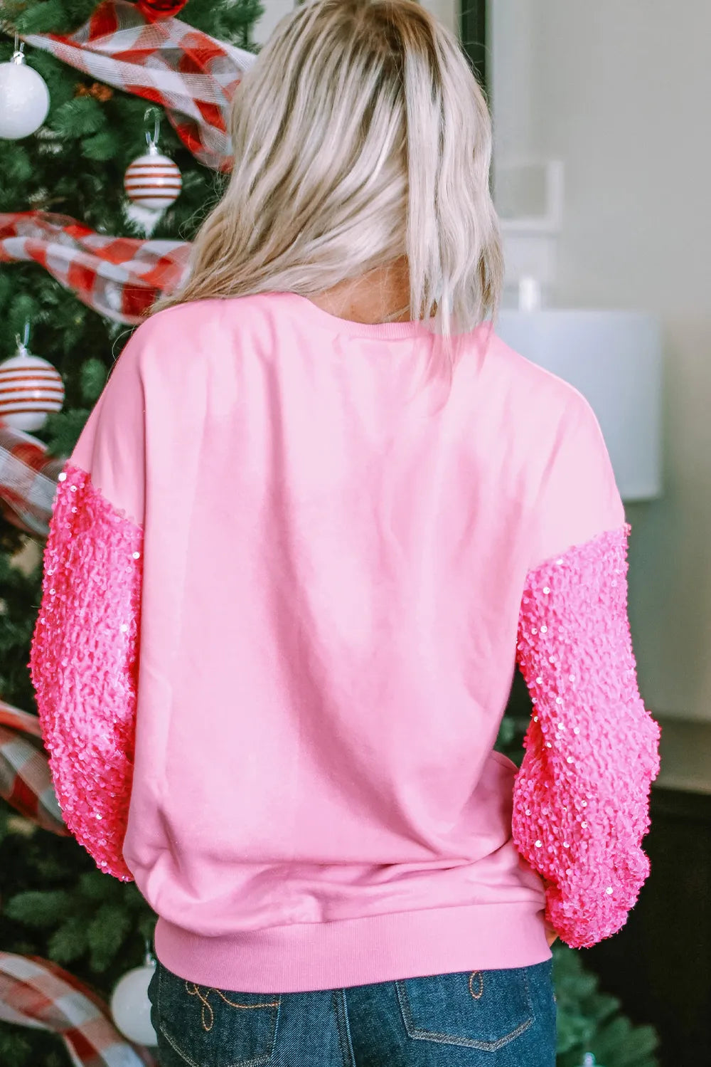 Valentine’s Day Sequin Heart Long Sleeve Sweatshirt - Lilixa.store