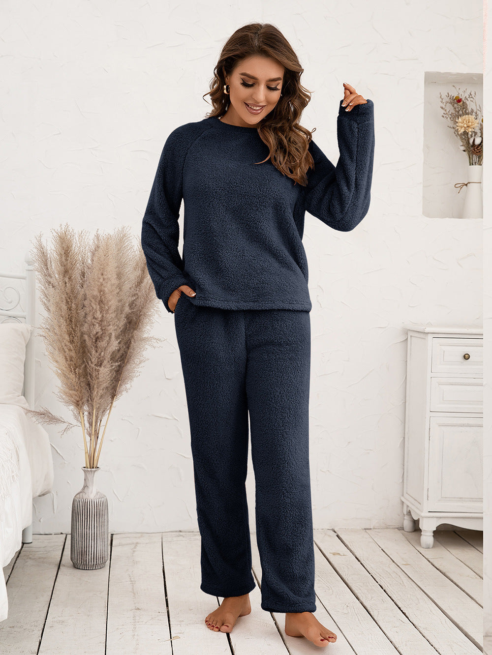 Ivy Lane Teddy Long Sleeve Top and Pants Lounge Set - Lilixa.store