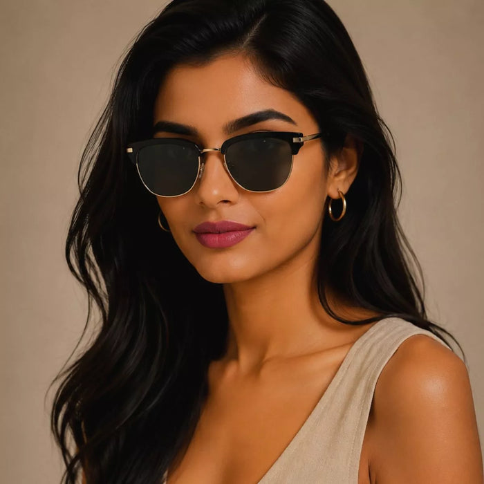 Classic Clubmaster Style Sunglasses with Gold Accents - Lilixa.store