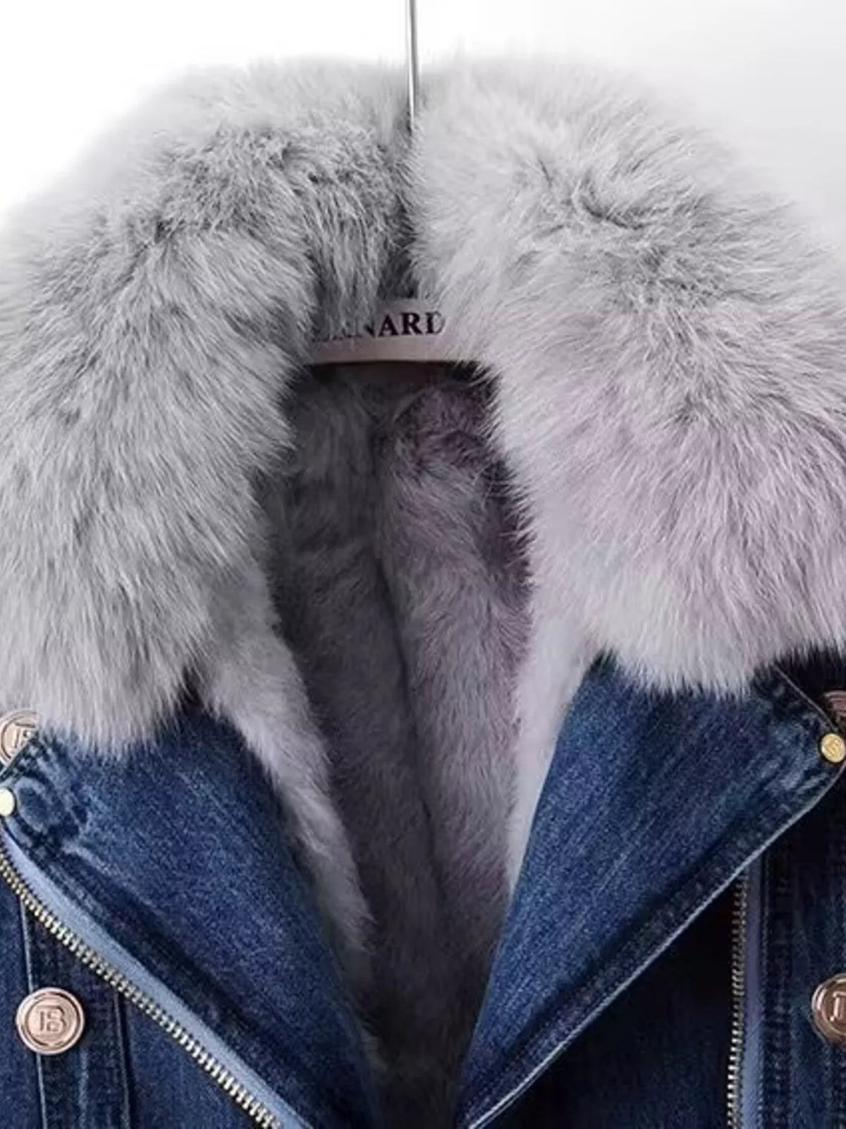 Full Size Faux Fur Collar Denim Jacket Plus Size, view 6