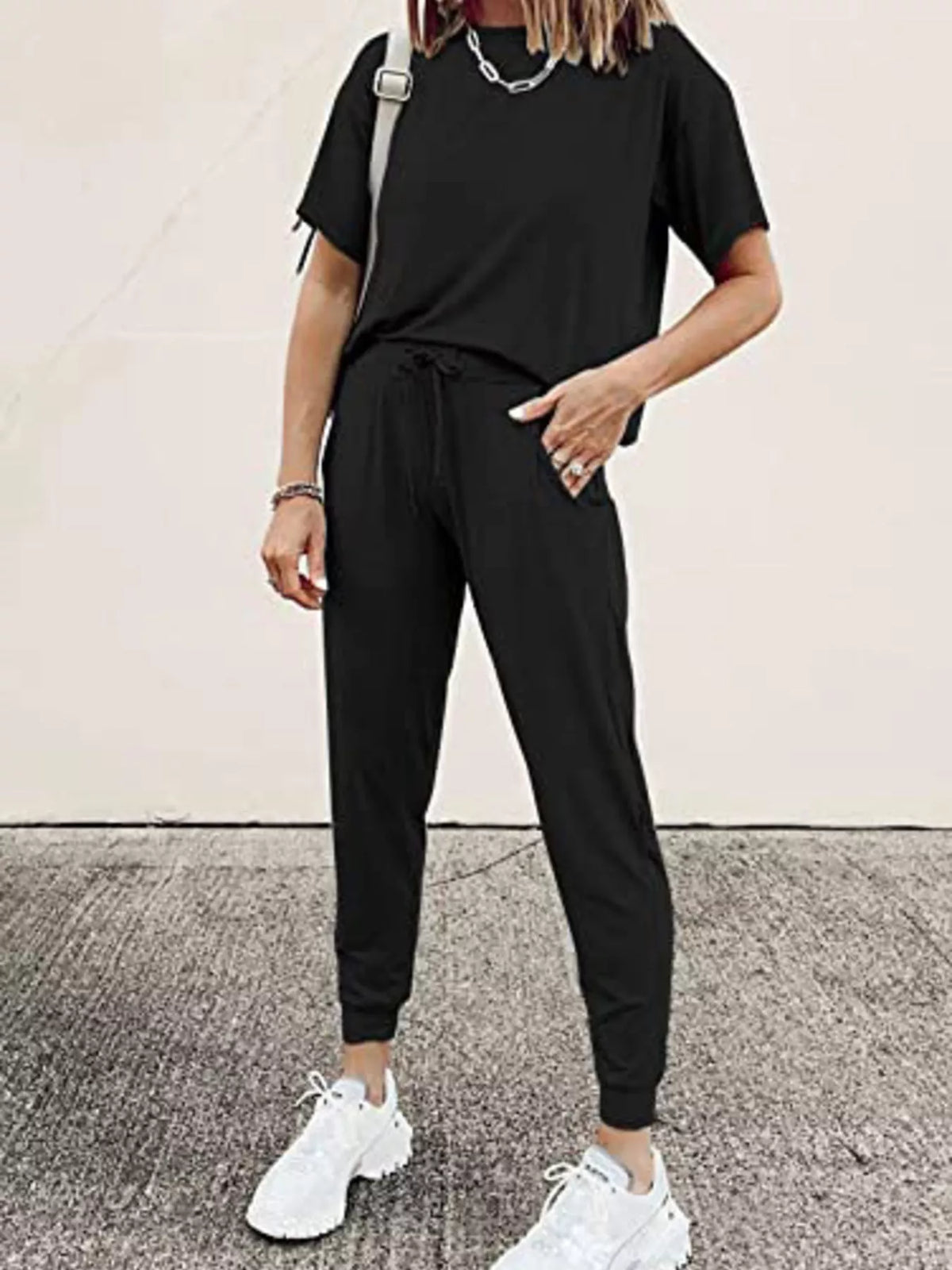 Full Size Round Neck Top and Drawstring Pants Set Plus Size - Lilixa.store