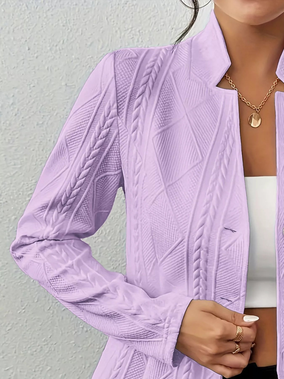 Textured Knit Button-Front Blazer - Lilixa.store