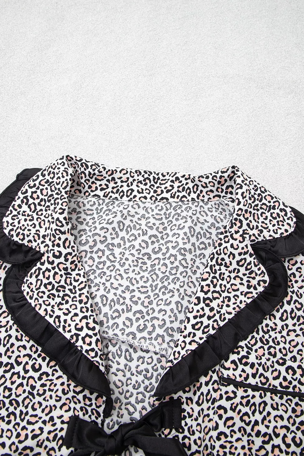 Leopard Print Bow Knot Patchwork Long Sleeve Lounge Set - Lilixa.store