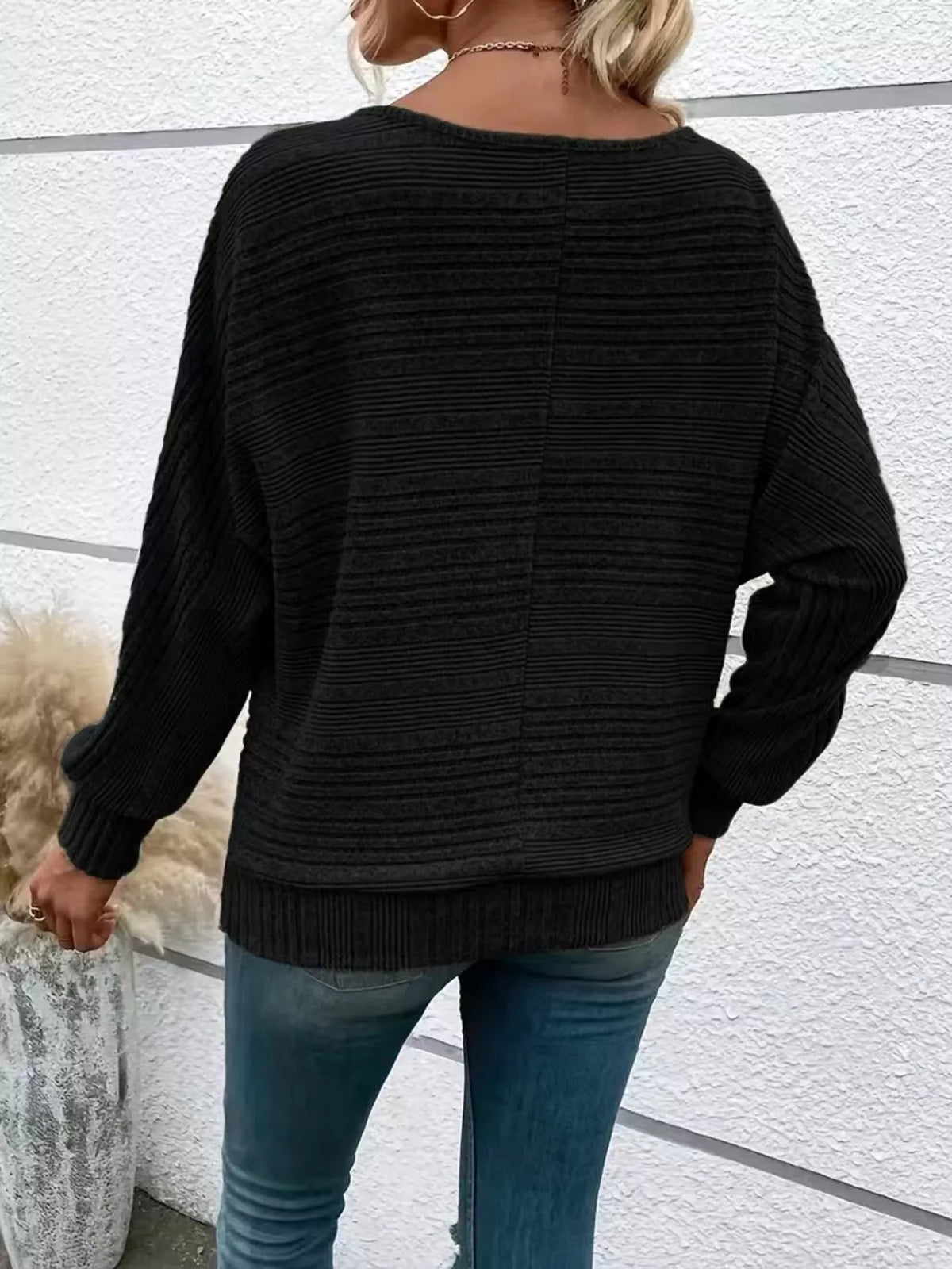 Ribbed Knit Quarter Zip Sweatshirt - Lilixa.store