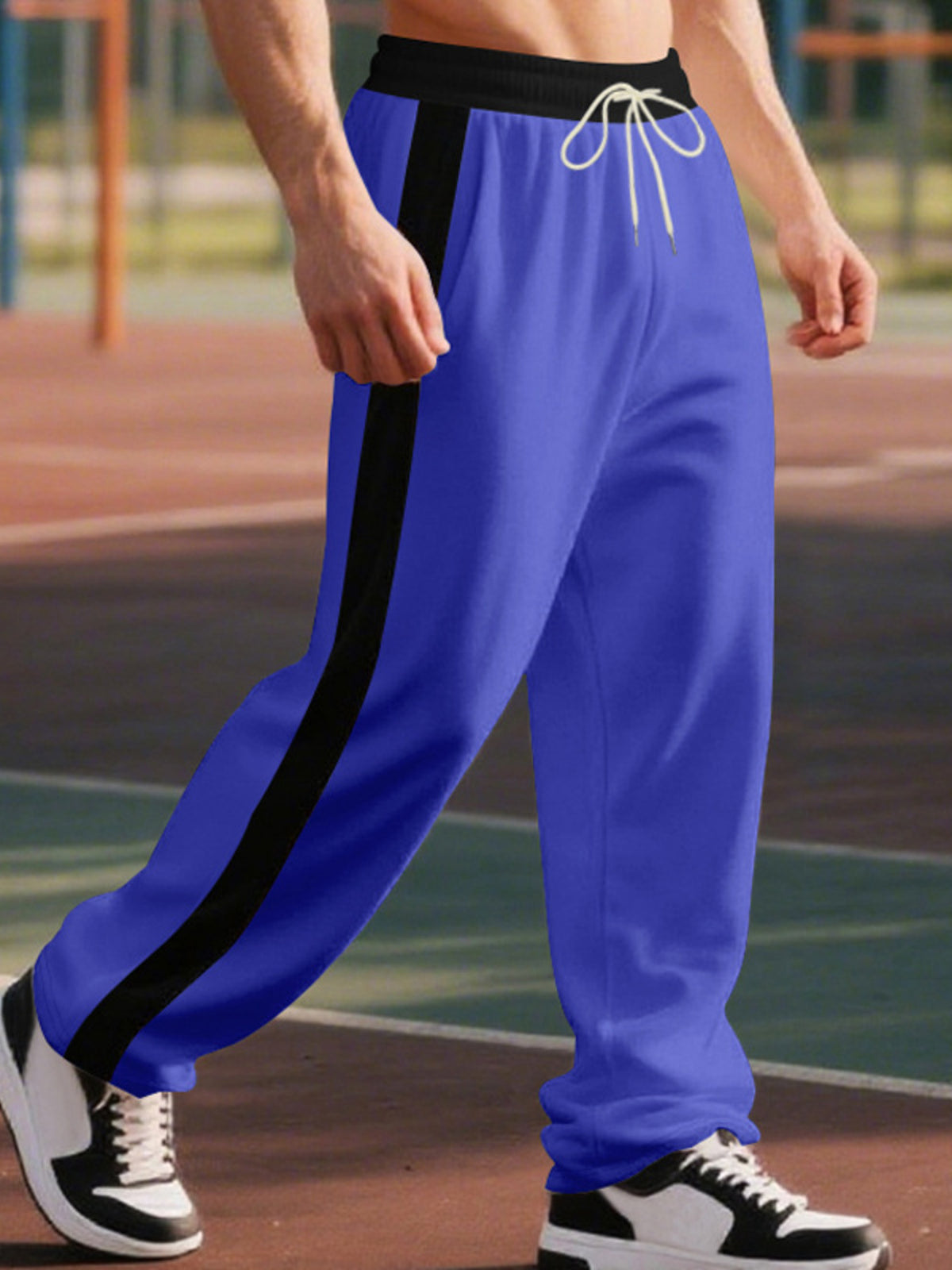 Men's Full Size Side Stripe Wide Leg Pants Plus Size in Royal Blue