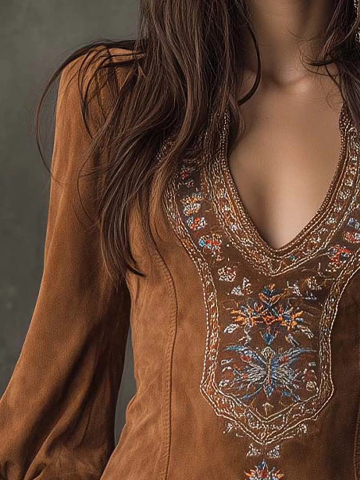 Embroidered Lantern Sleeve Mini Dress