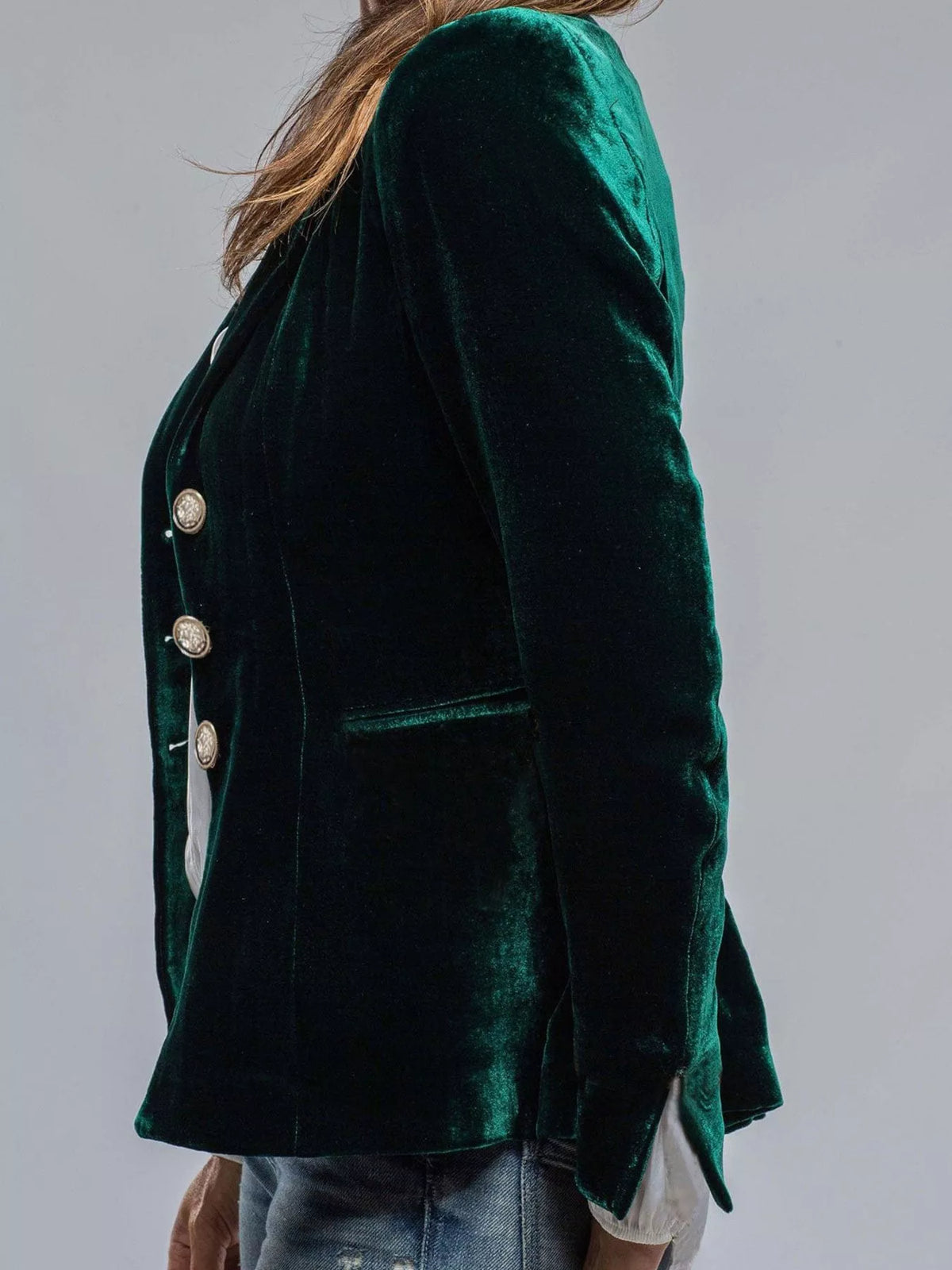 Velvet Lapel Collar Button Up Blazer - Lilixa.store