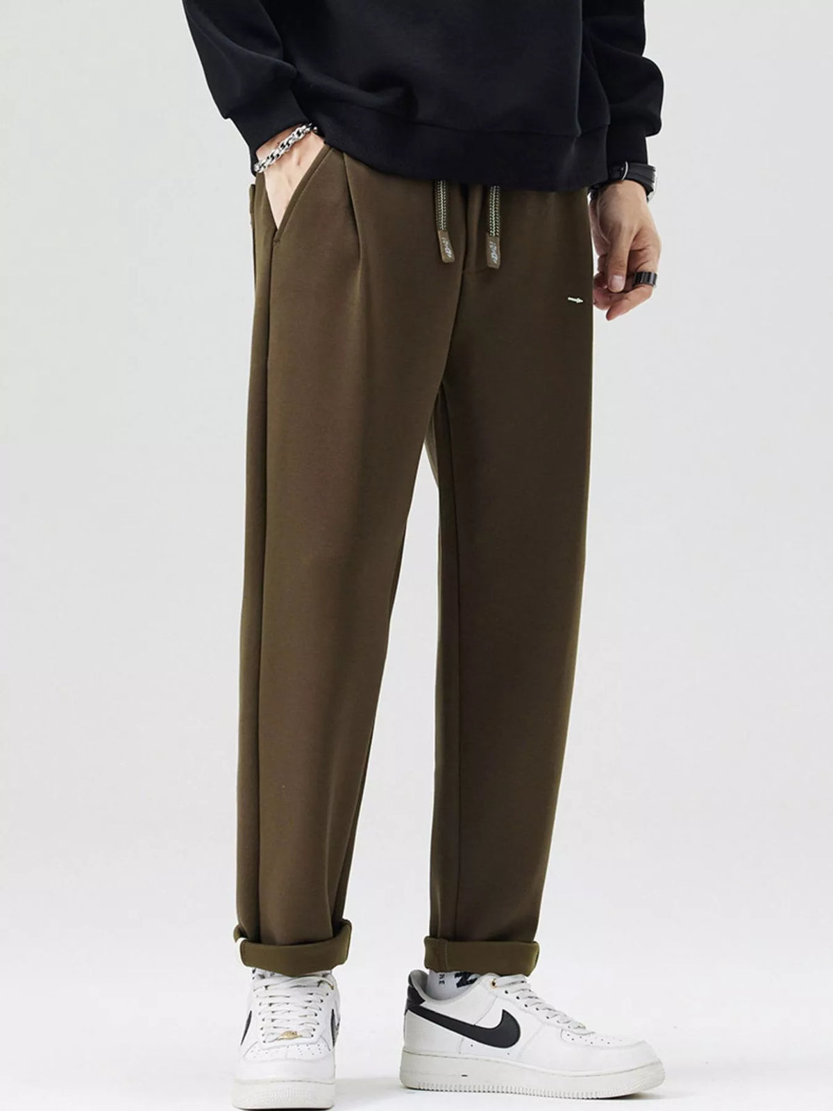 Men's Drawstring Loose Fit Pants in Brown