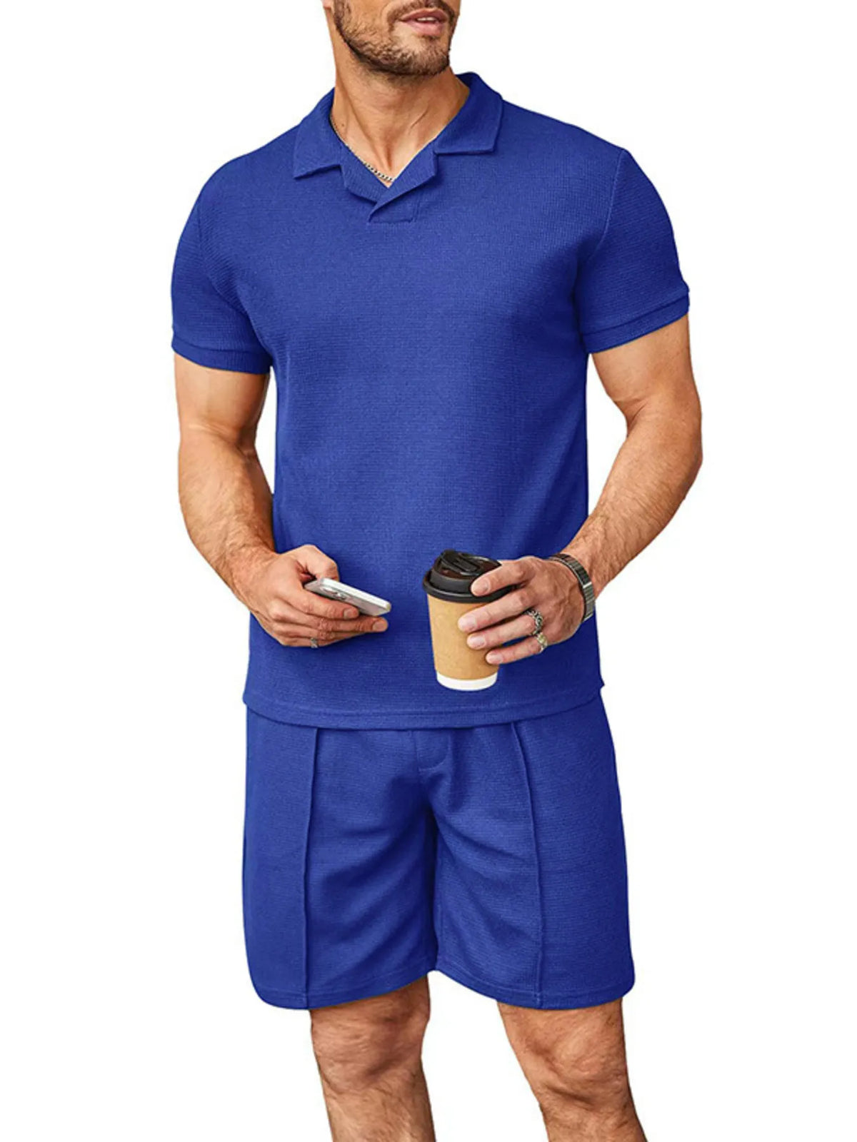 Men's Plus Size Short Sleeve Top and Shorts Set in Royal Blue