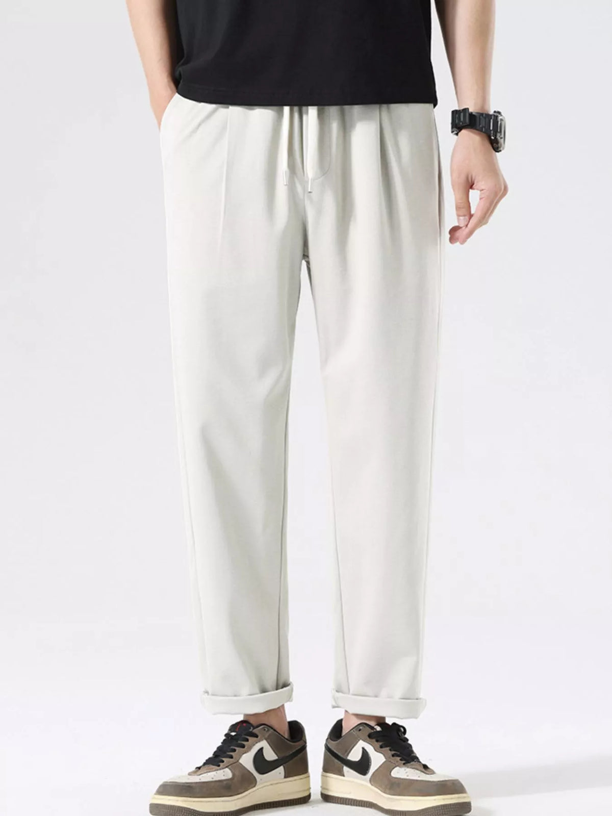 Men's Plus Size Casual Drawstring Pants in Light Gray