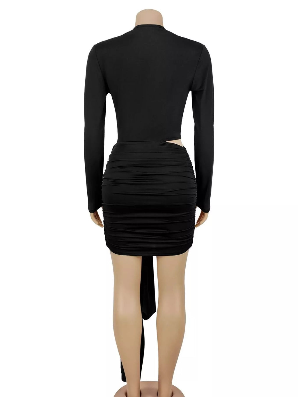 Cutout Deep V-Neck Long Sleeve Ruched Bodycon Mini Dress - Lilixa.store