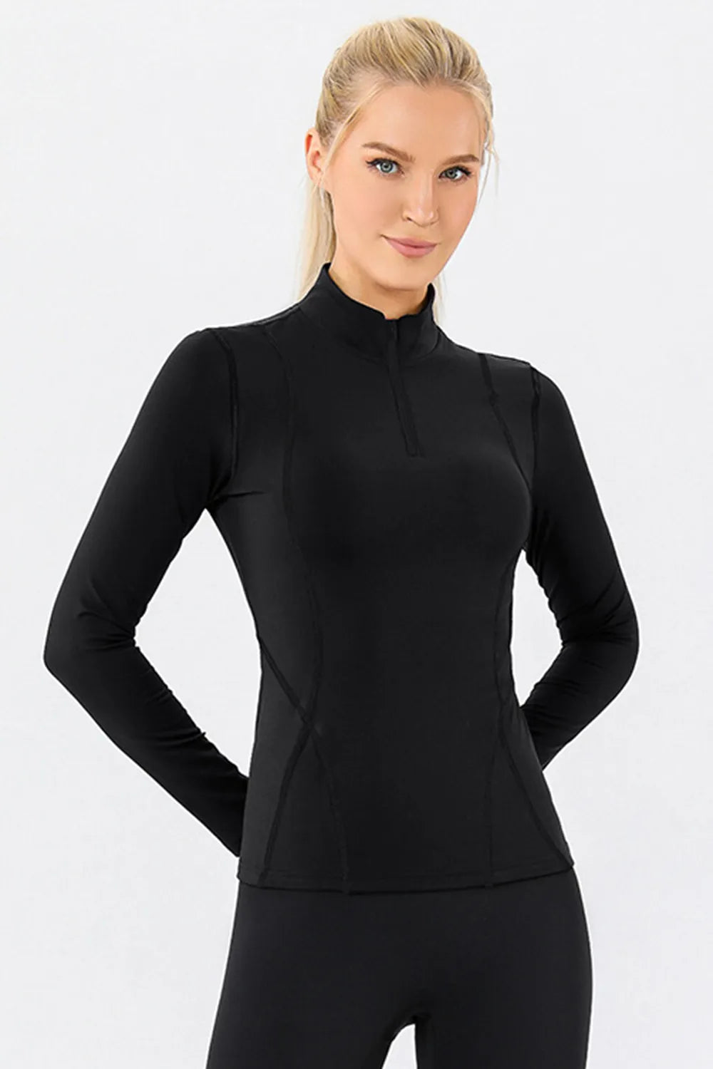 Mock Neck Quarter Zip Active T-Shirt - Lilixa.store