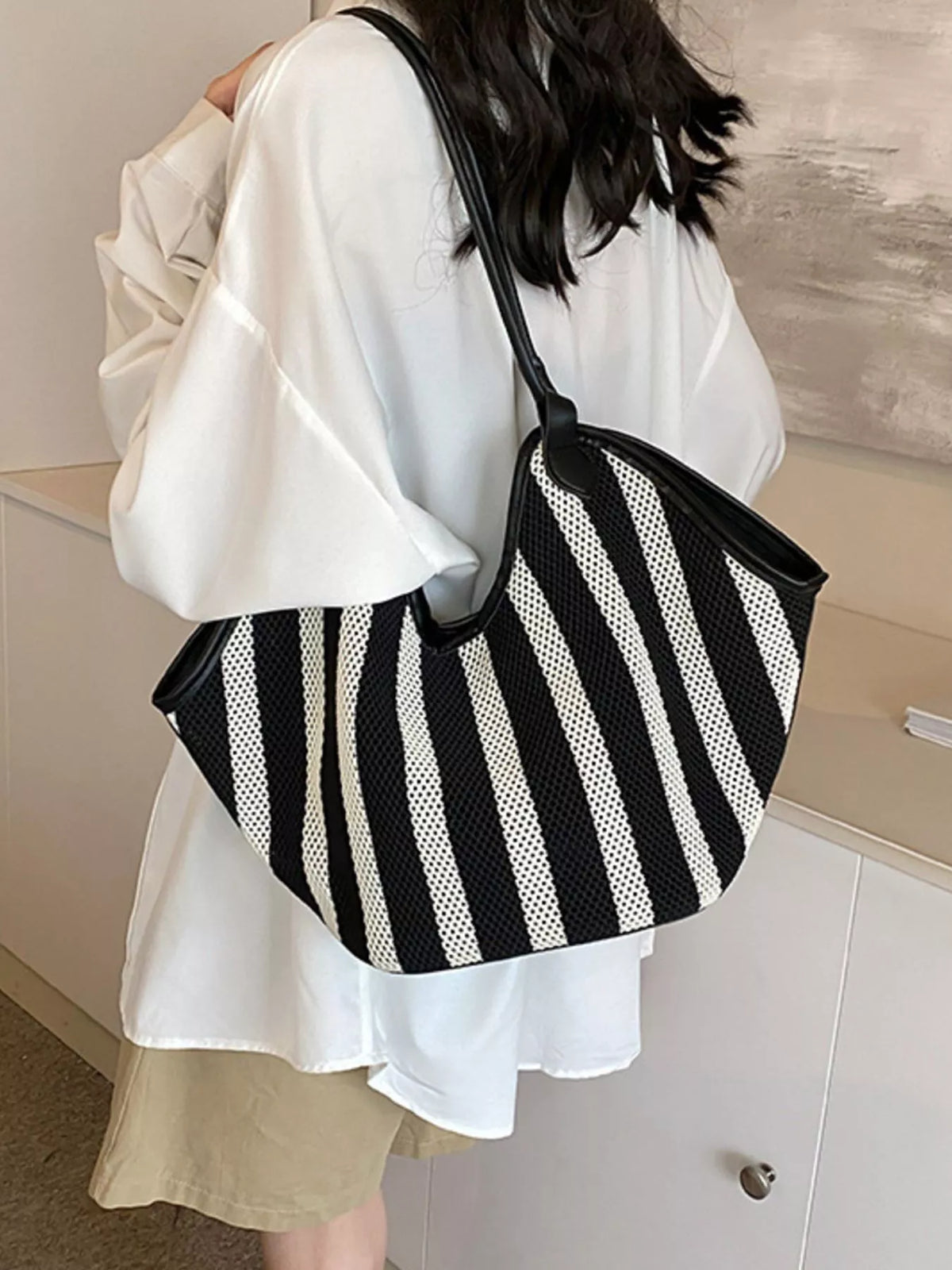 Striped Knit Shoulder Bag - Lilixa.store