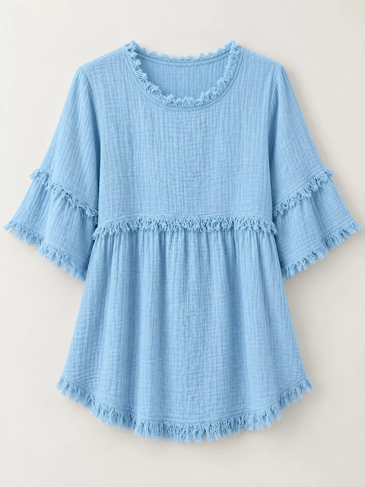 Full Size Frayed Edge Textured Blouse Plus Size, view 3