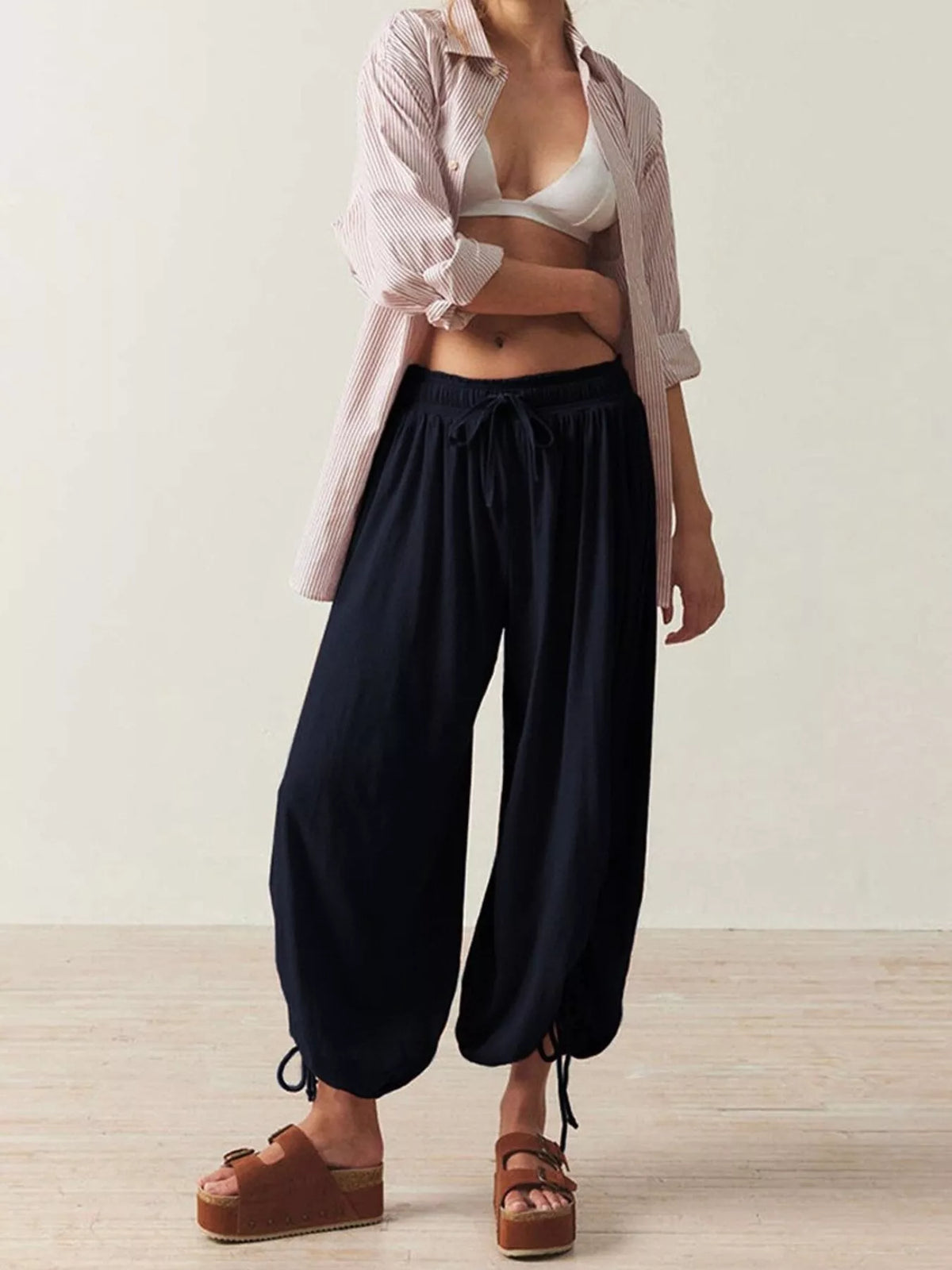 Ruched Drawstring Harem Pants - Lilixa.store