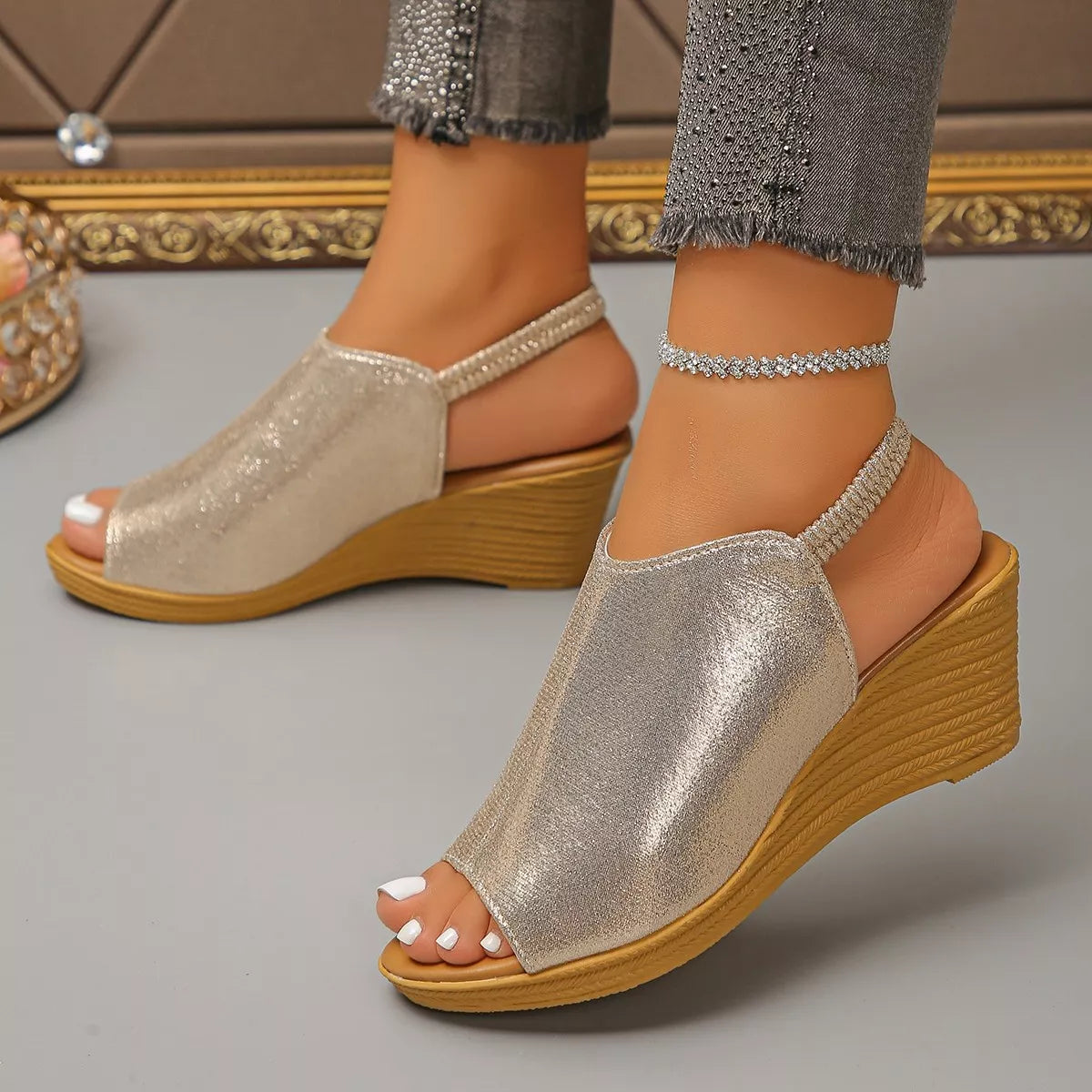 Peep Toe Wedge Sandals