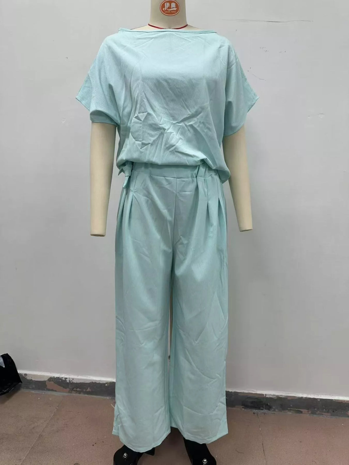 Full Size Solid Color Top and Wide-Leg Pants Set Plus Size