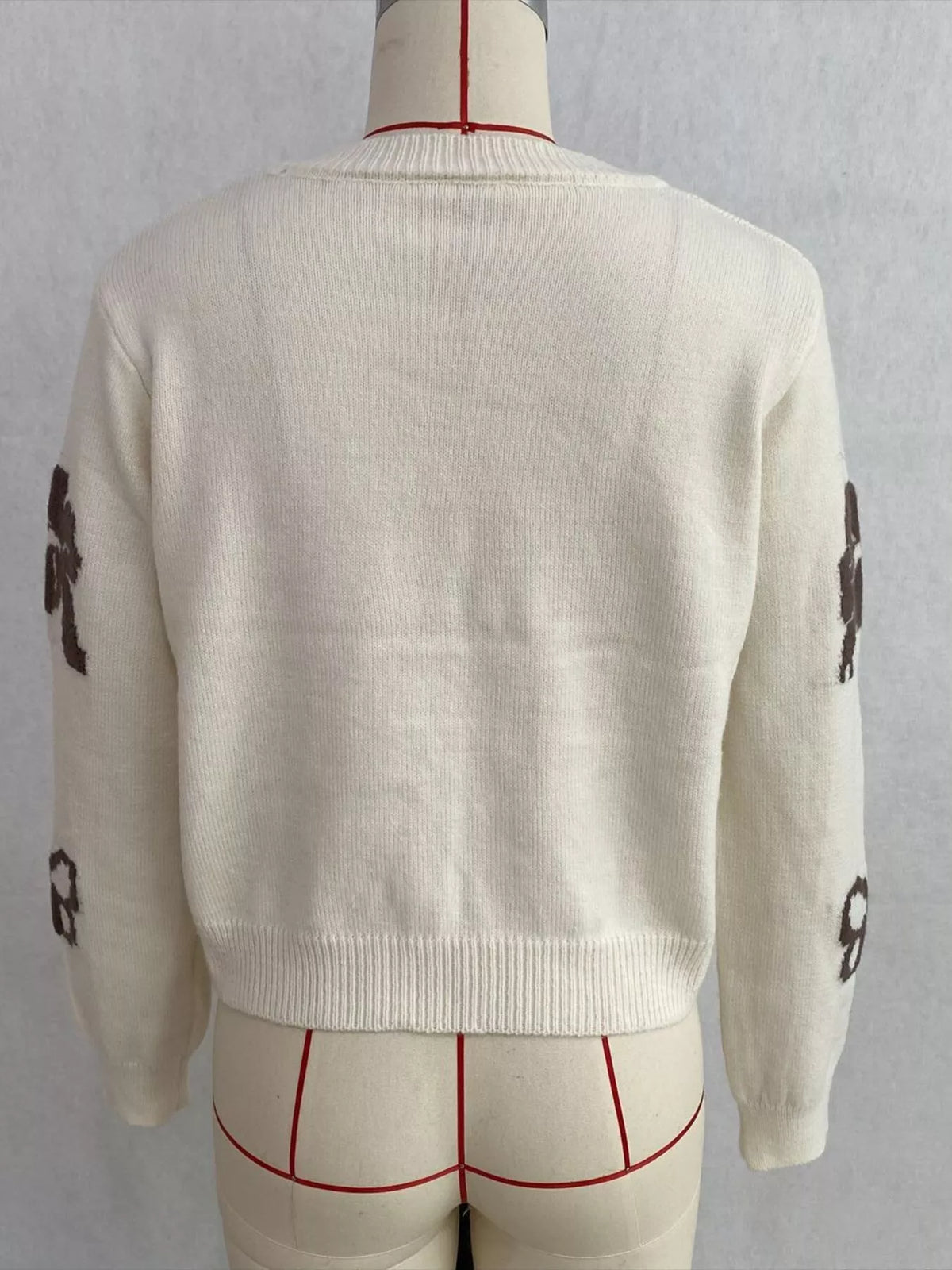 Floral Crew Neck Cropped Knit Cardigan, view 28