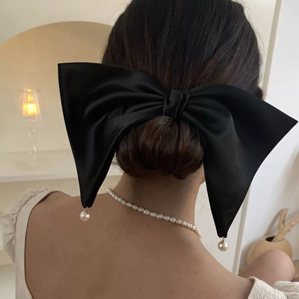 Satin Pearl Bow Hair Clip - Lilixa.store