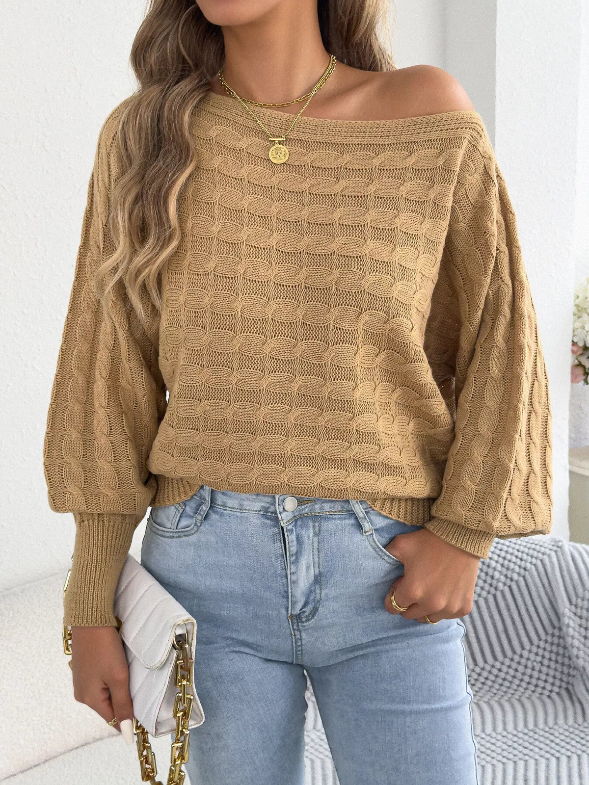 Cable Knit Boat Neck Sweater