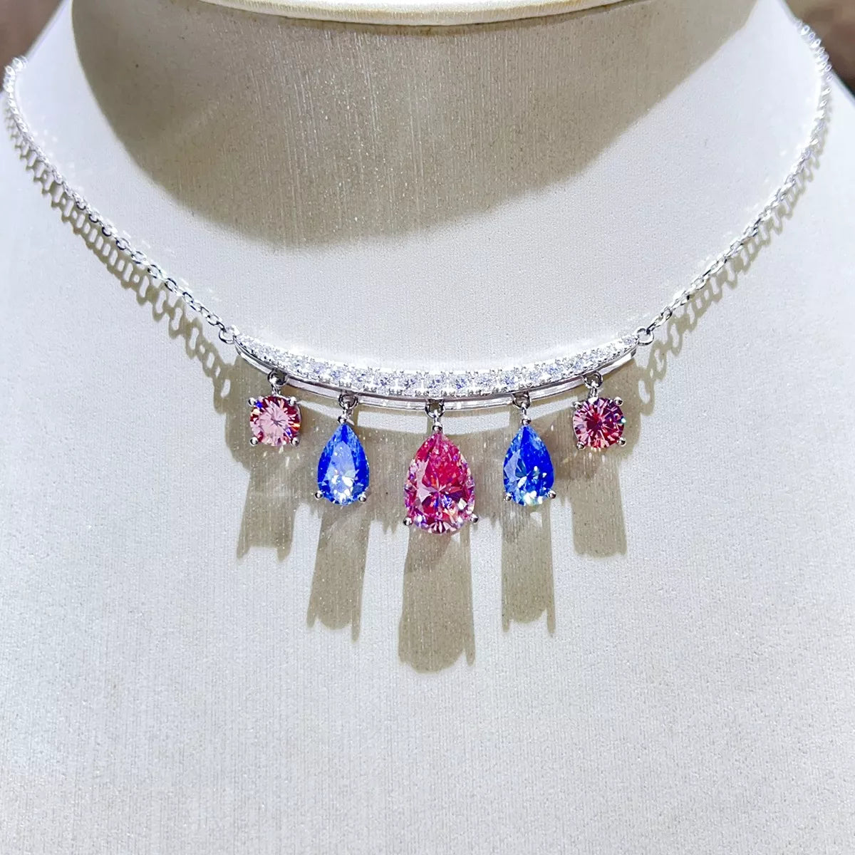 6 Carat 925 Sterling Silver Moissanite Teardrop Necklace