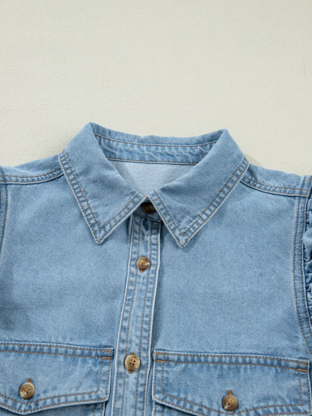 Ruffled Button-Down Denim Shirt - Lilixa.store