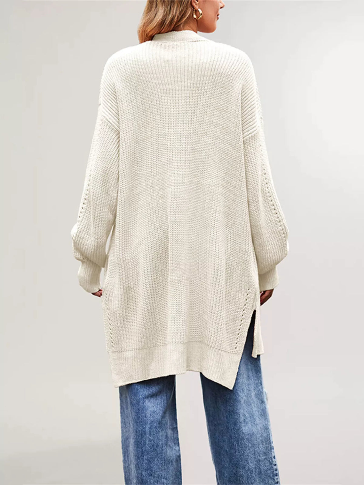 Open Front Openwork Knit Longline Cardigan - Lilixa.store