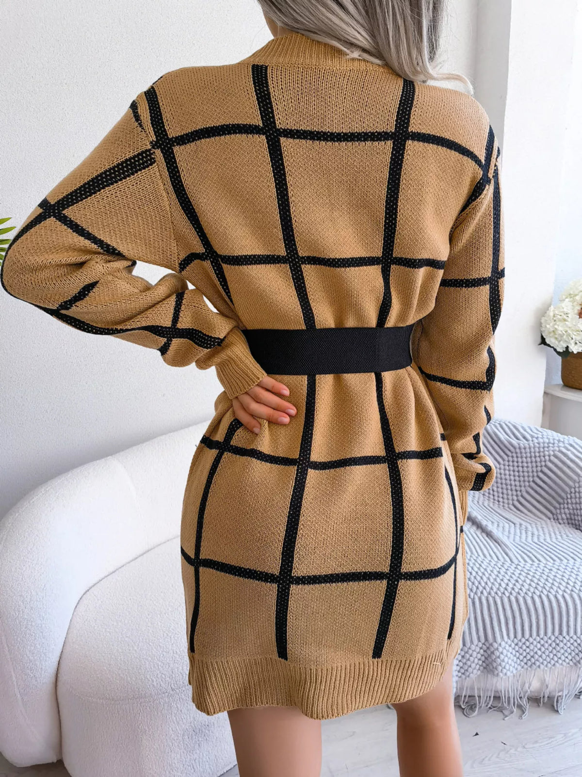 Plaid Pattern Long Sleeve Sweater Dress