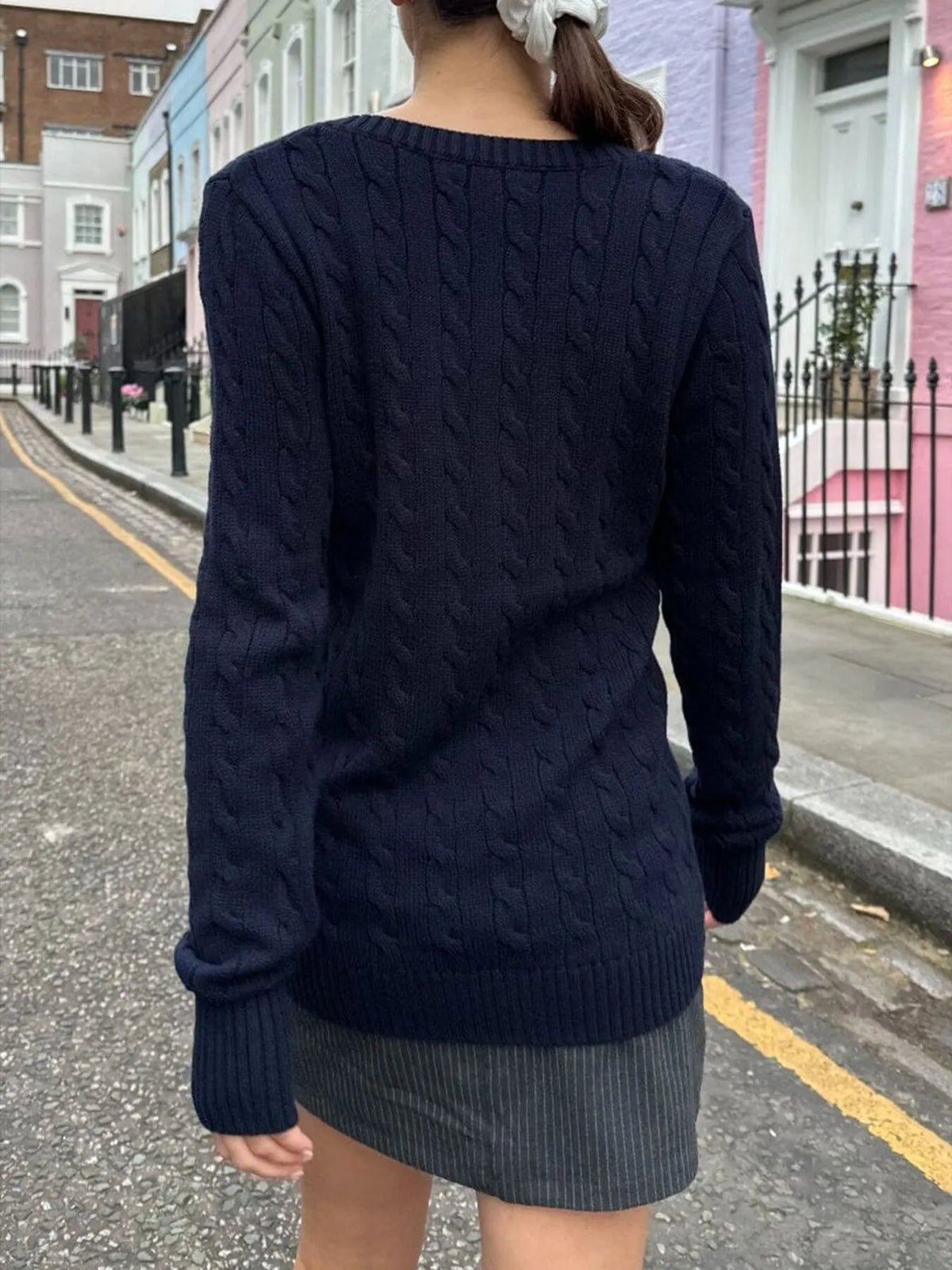 Cable Knit V-Neck Sweater - Lilixa.store
