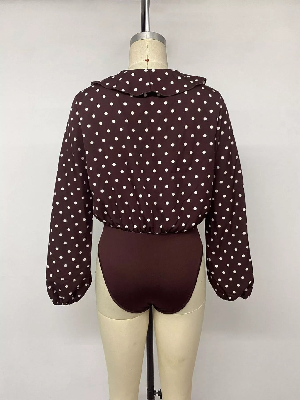 Polka Dot Ruffled V-Neck Bodysuit - Lilixa.store