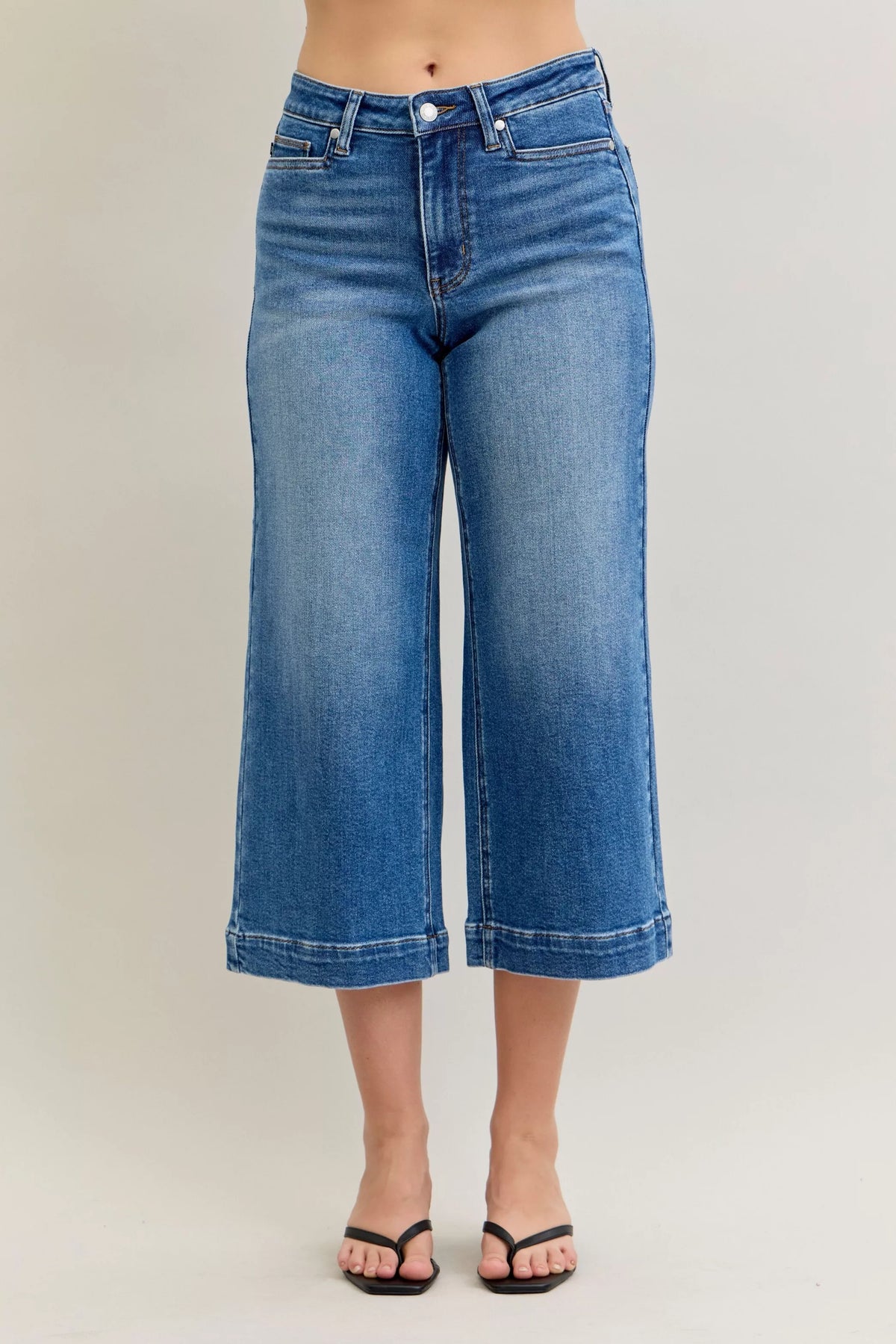 Judy Blue Mid Rise Crop Wide Leg Jeans - Lilixa.store