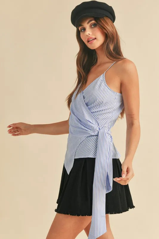 Aemi + Co Side Knotted Surplice Striped Cami - Lilixa.store