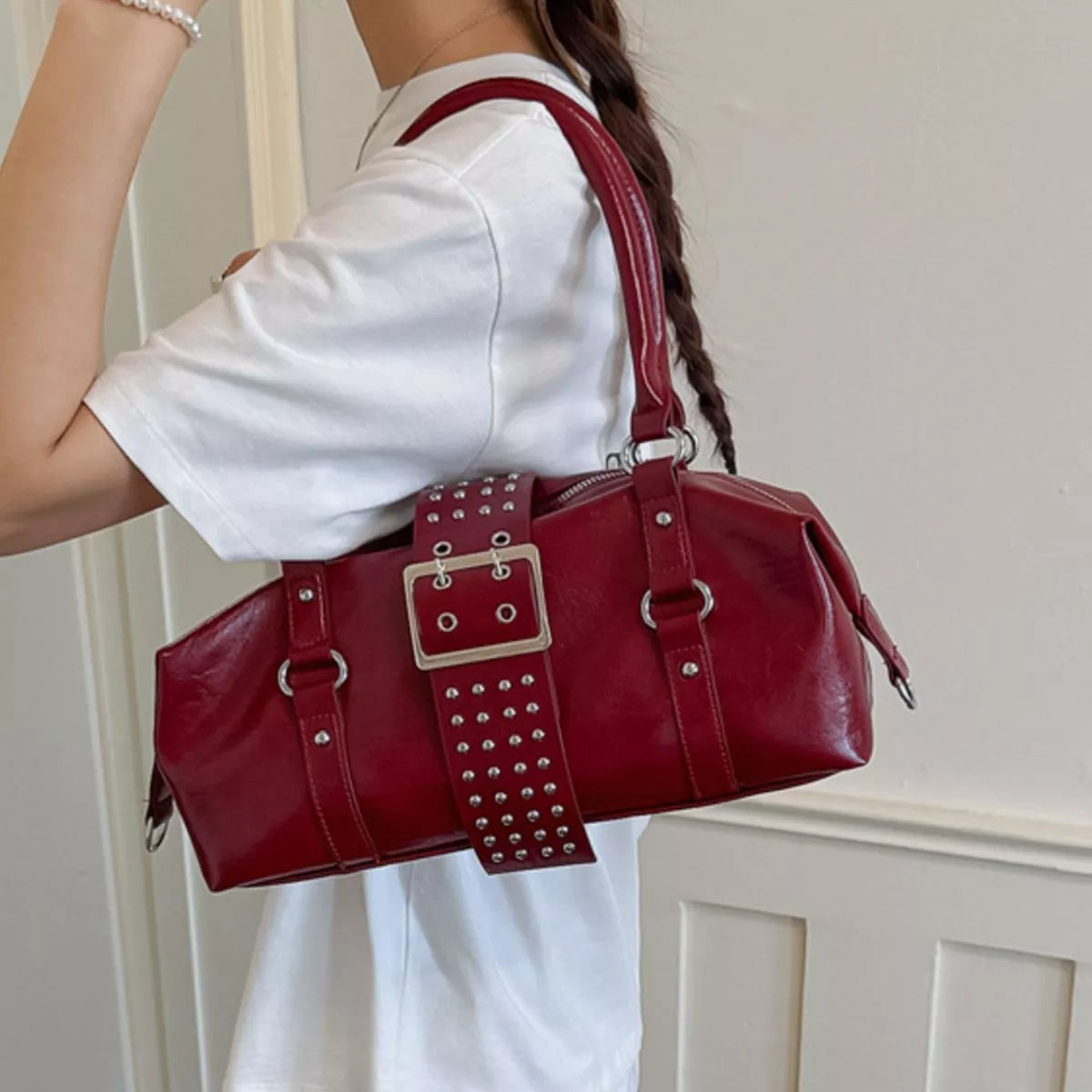 Rivet Embellished Crossbody Bag - Lilixa.store