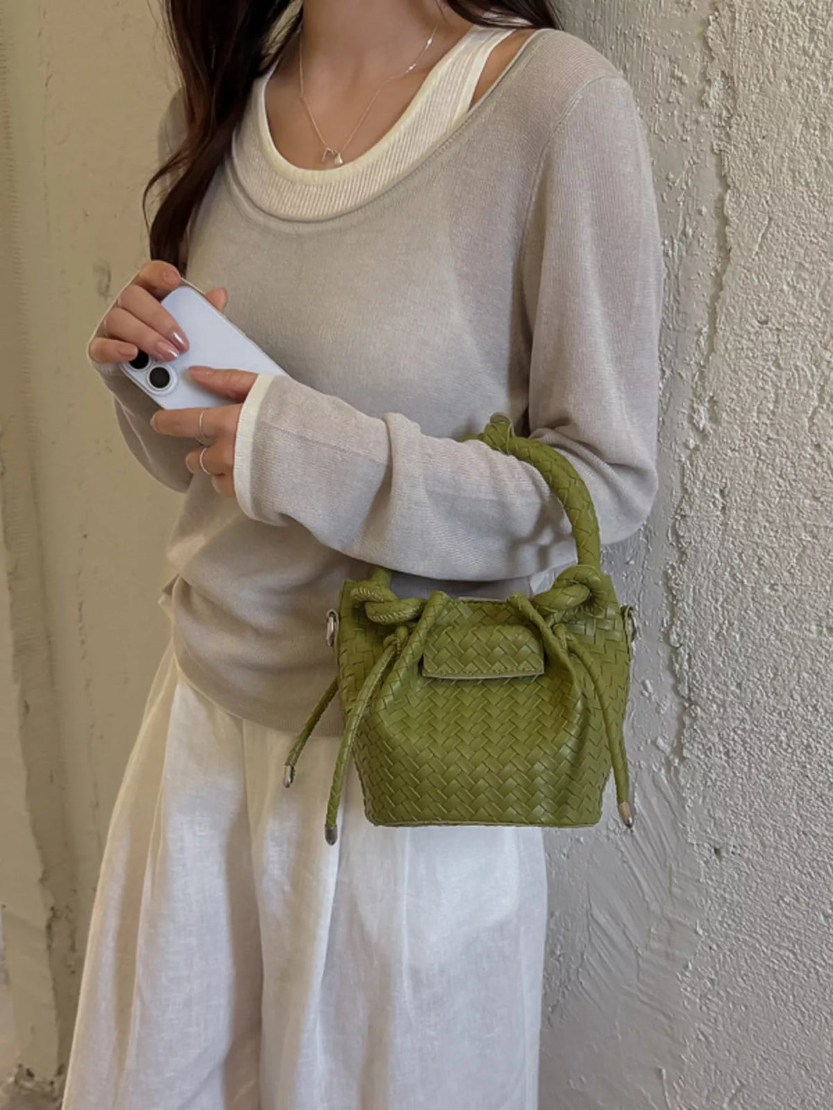 Woven Bucket Crossbody Bag