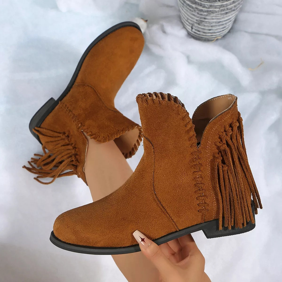 Fringe Point Toe Ankle Boots - Lilixa.store
