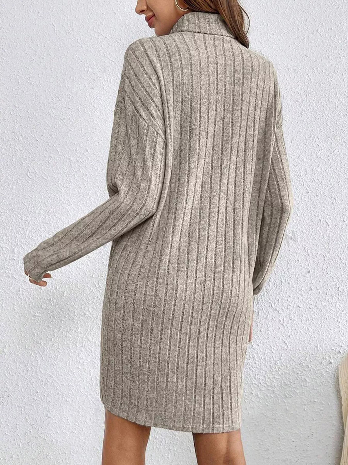 Turtleneck Ribbed Knit Dress - Lilixa.store