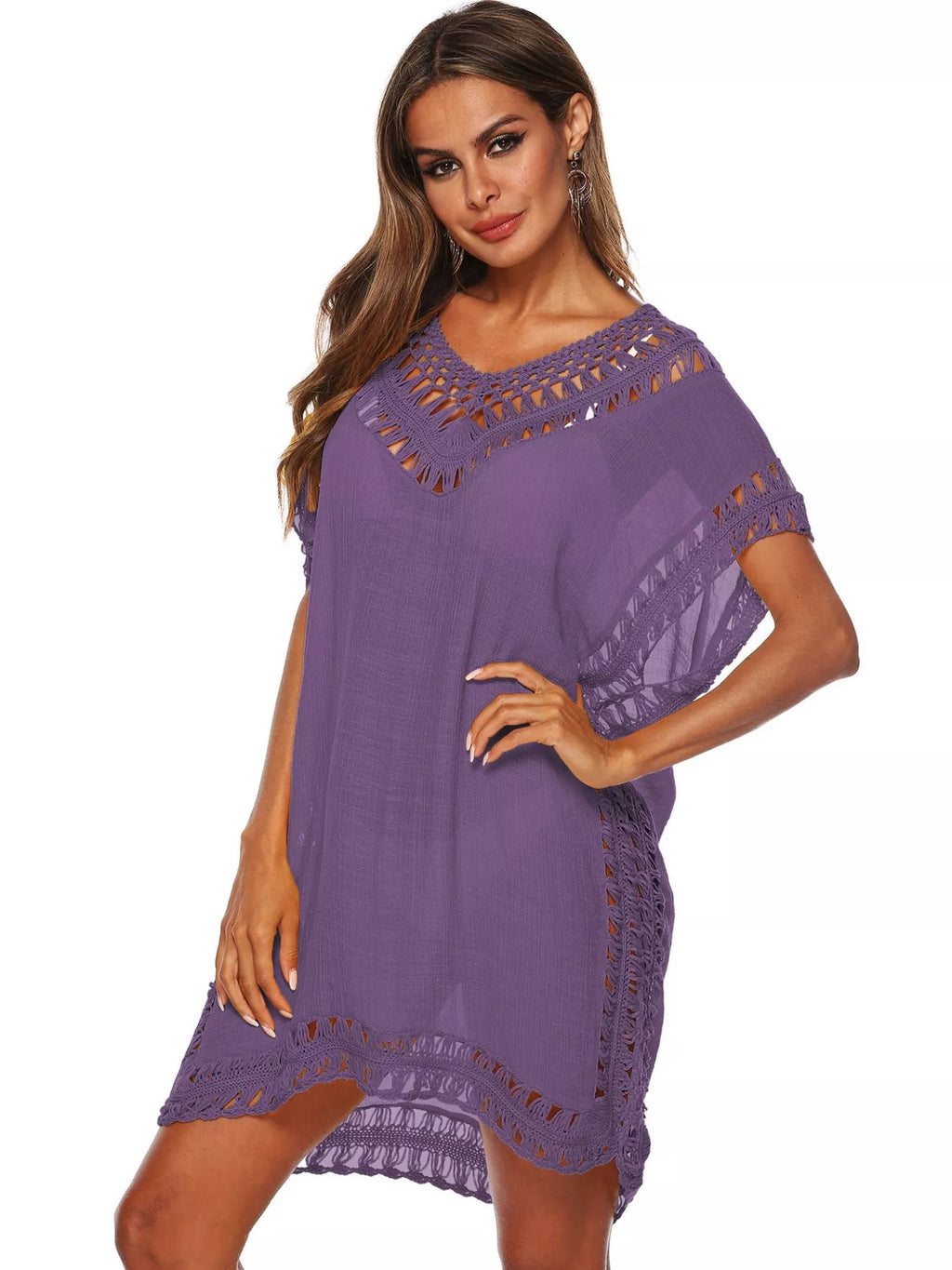 Crochet Trim V-Neck Cover-Up Dress - Lilixa.store