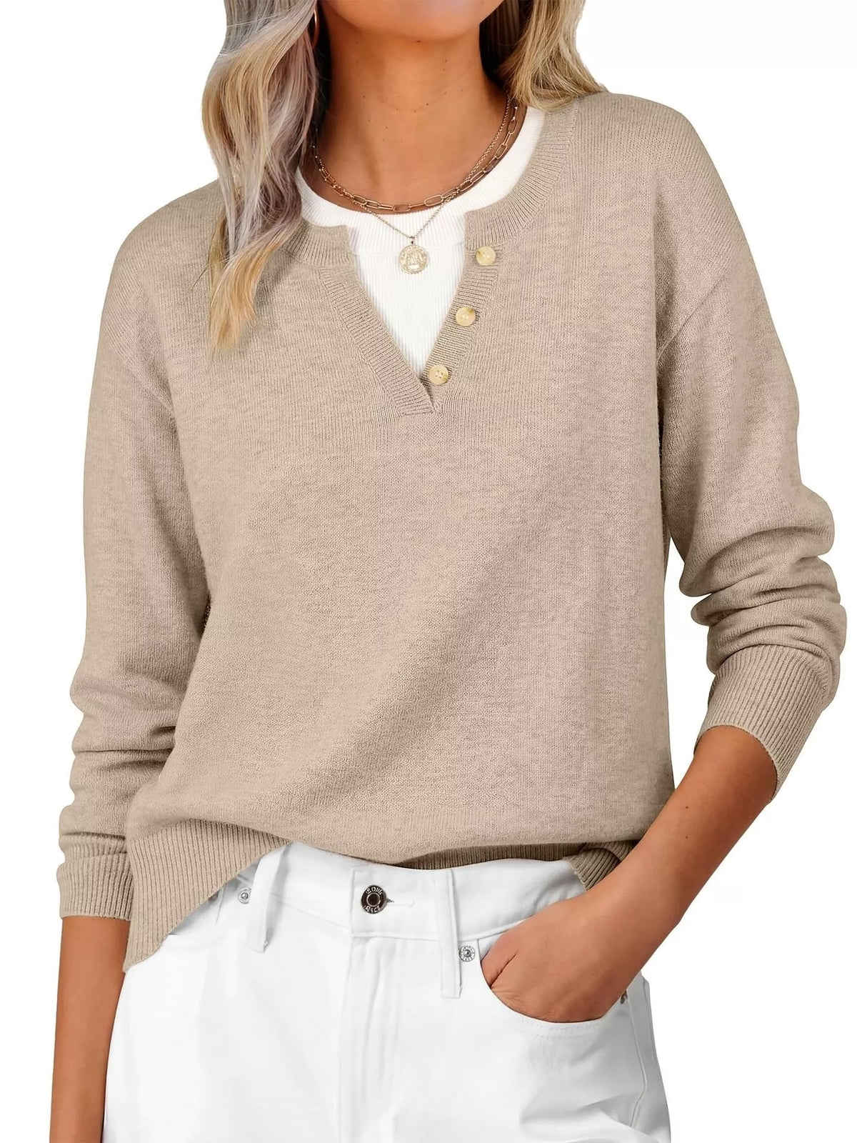 Long Sleeve Dropped Shoulder Sweater - Lilixa.store
